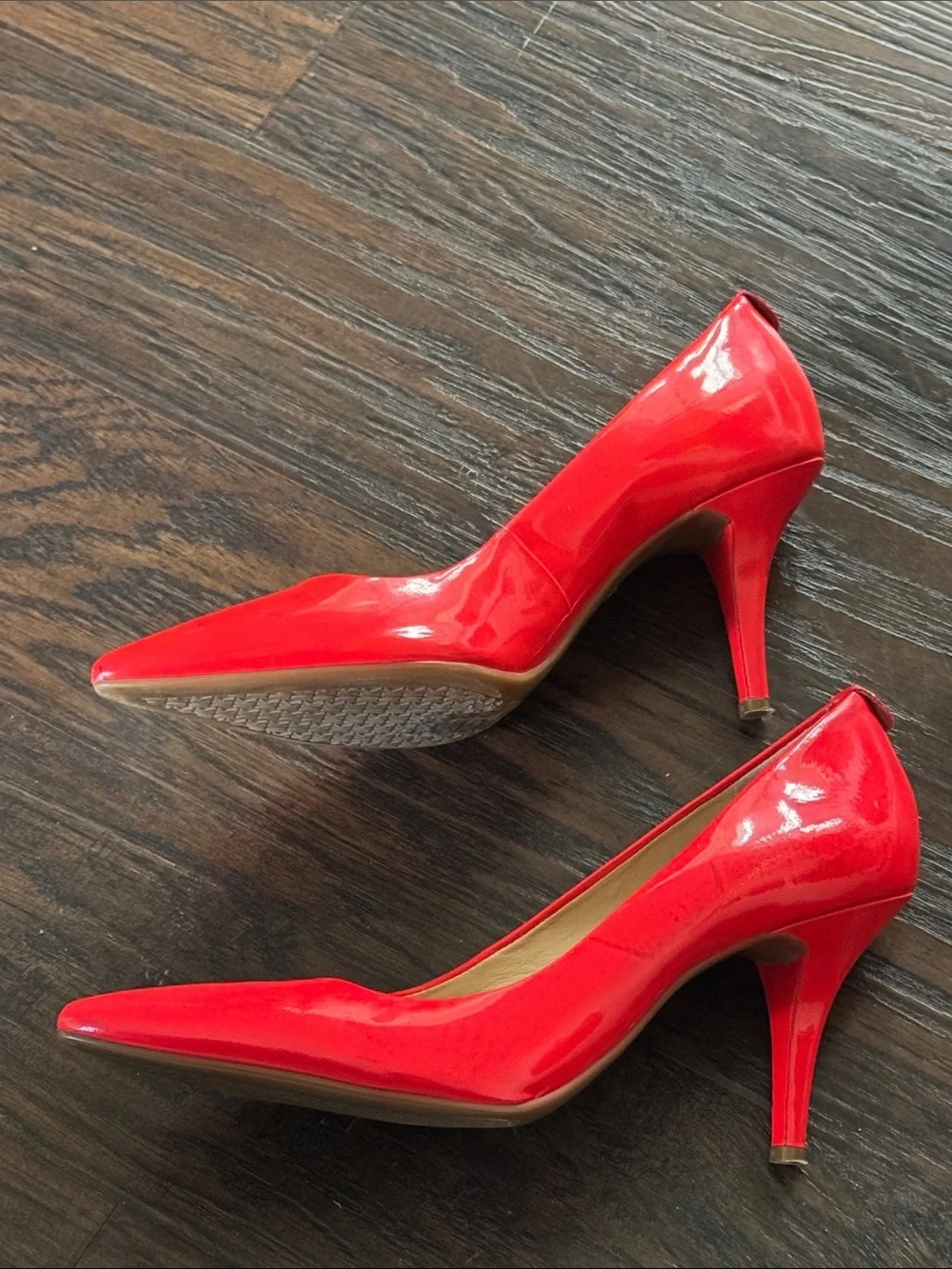 Michael Kors Orangy Red Patent Pointed-Toe Statement Heels